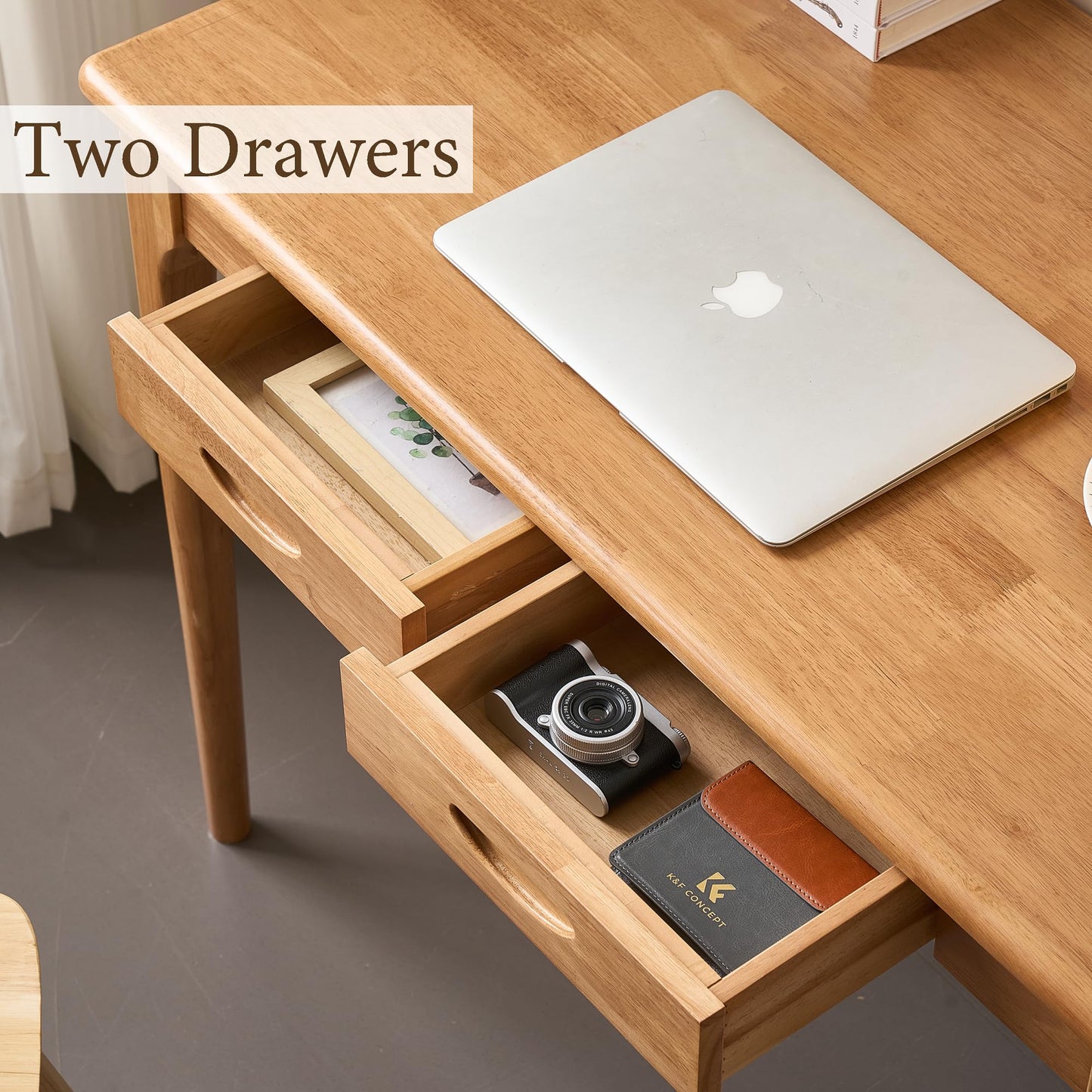 SHILAIYUNZ 47" Real Solid Wood Desk with Drawers, Space-Saving Home Office Writing Wooden Desk, Gaming & Computer Desk for Bedroom, Work Study Table for Small Space, Easy Assembly(Beech,47Inch)