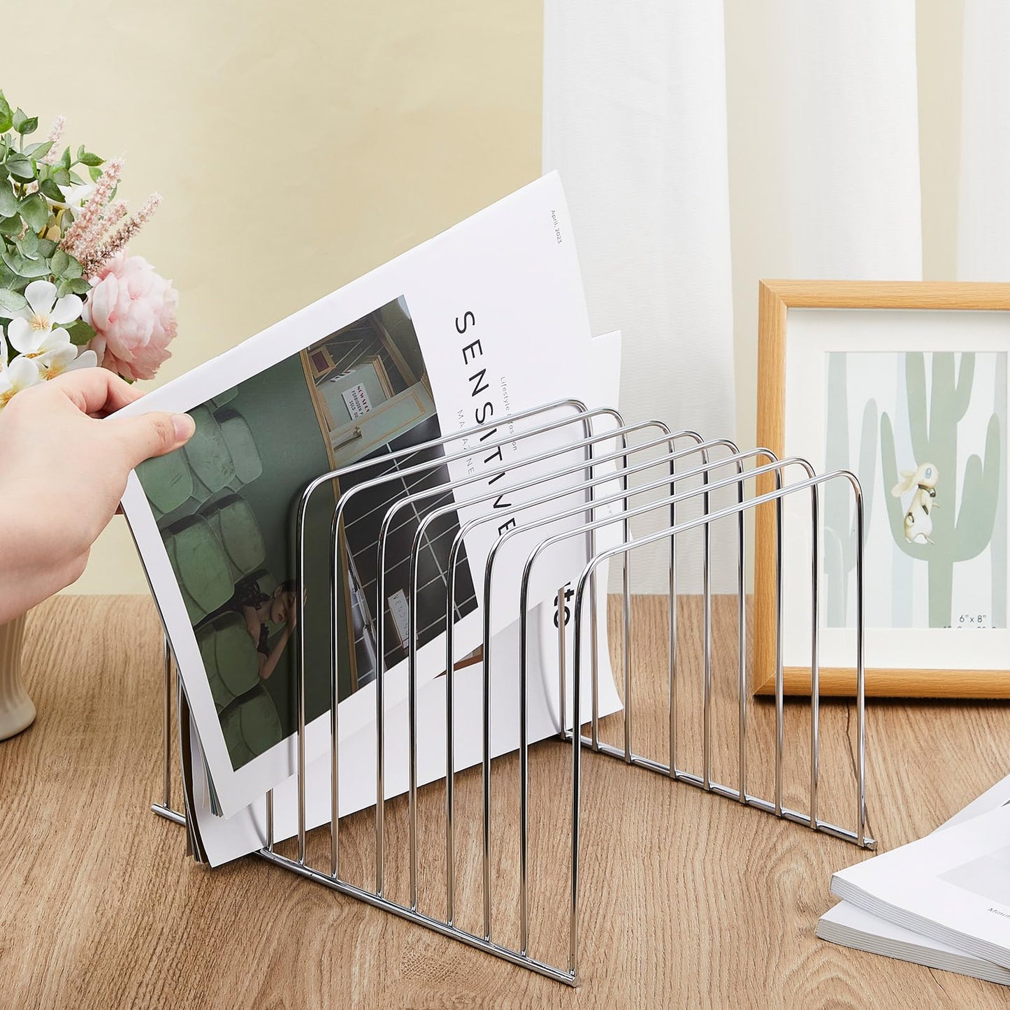 Chivertion 6 Pcs Desktop Organizer Wire Desk File Organizer Vertical Metal Stand up File Stand for Office Home, 11 Sections (Silver)