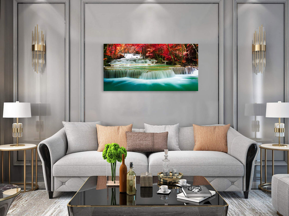 Cao Gen Decor Art-S05150 Wall Art 1 Pieces Waterfall Canvas Print Landscape Paintings Framed Red Trees Forest Canvas Falls Picture for Bedroom Living Room Office kitchen Home Decor Ready to Hang