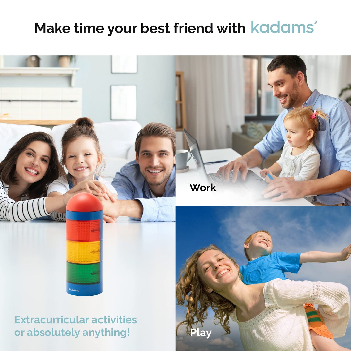 KADAMS Visual Timer for Kids with Audio Pre-Alarm - Traffic Light Alarm for Kids Toddler Teachers Classroom Home Time Management Tool 24hr Countdown Pause Memory Function