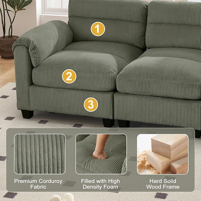 HAOMARKETS Corduroy Sofa Set, Upholstered Armchair and Loveseat Sofa Set of 2