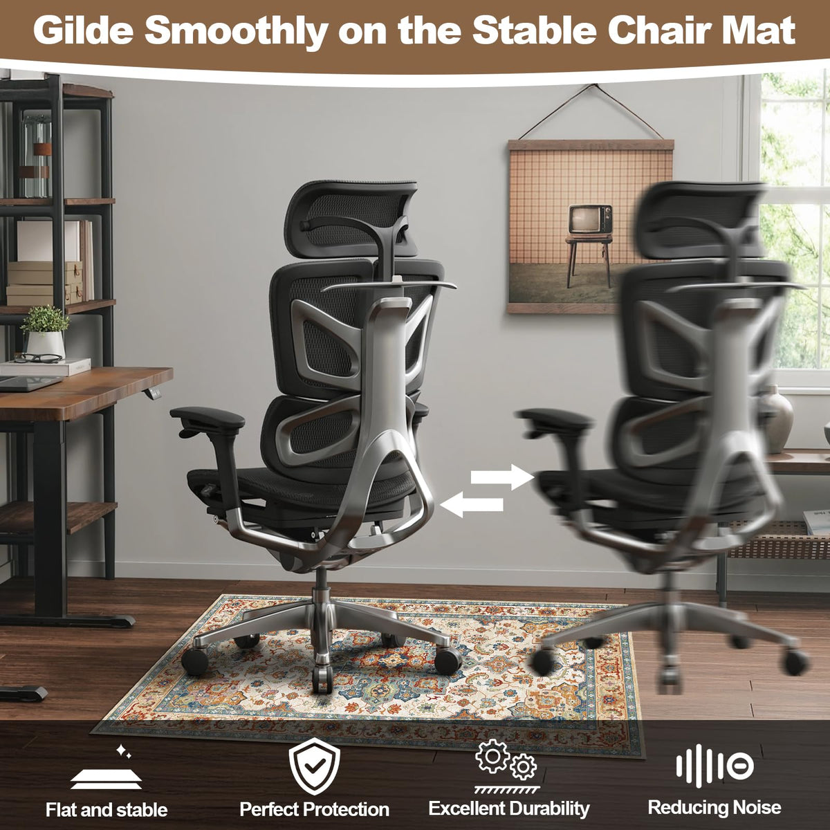 Office Chair Mat for Hardwood Floors - 48X35.5” Desk Chair Mat for Rolling Chair, Under Desk Rug Protects Hard Floors from Damage, Low Pile Floor Protector for Rolling Chair, Non-Slip