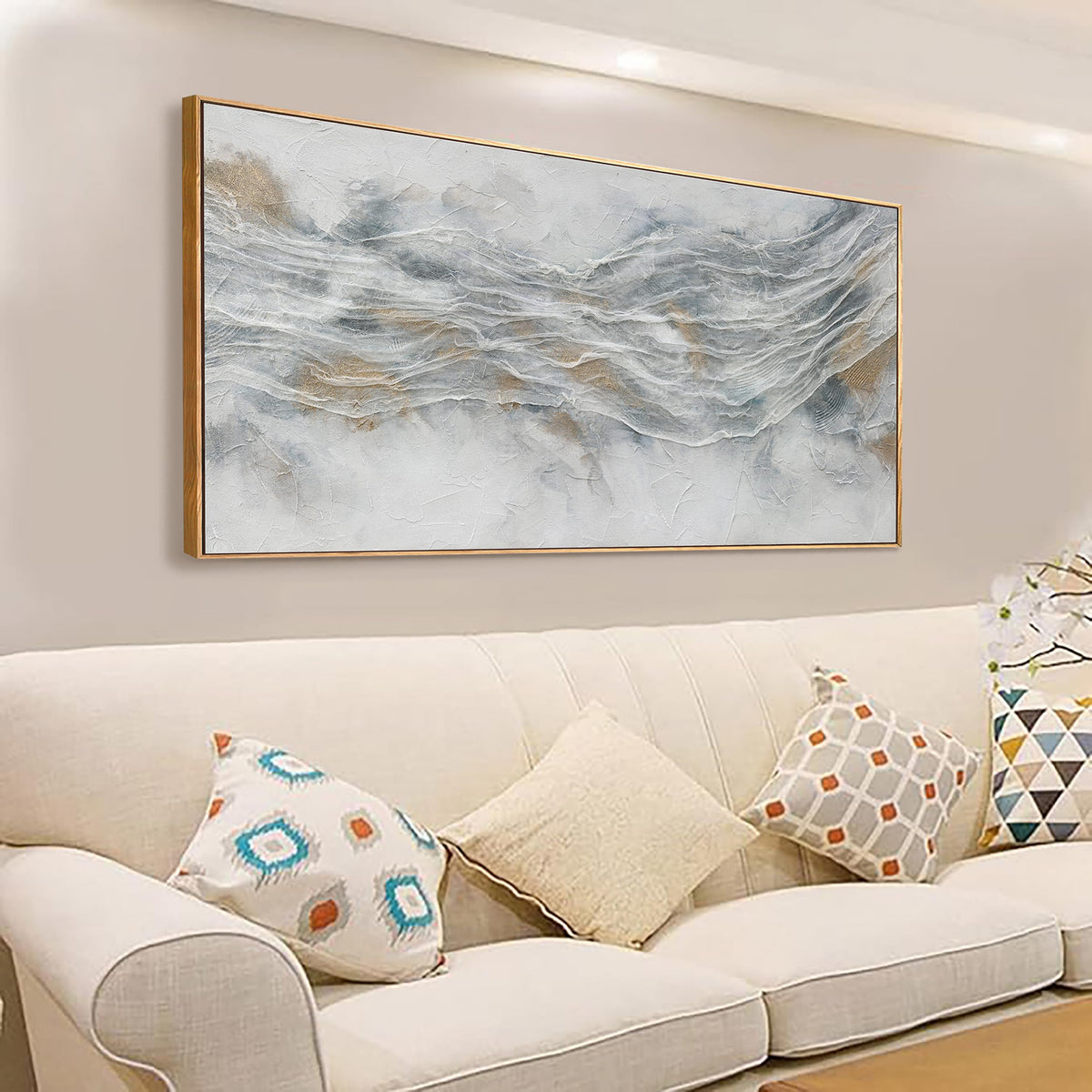 Abstract Wall Art Framed Ready To Hang Home Decor Artwork Simple Modern Art Pieces With Gold And Gray Textures Wall Art Prints Canvas Painting Small Size For Living Room Bedroom Office Decoration 20"X 40"
