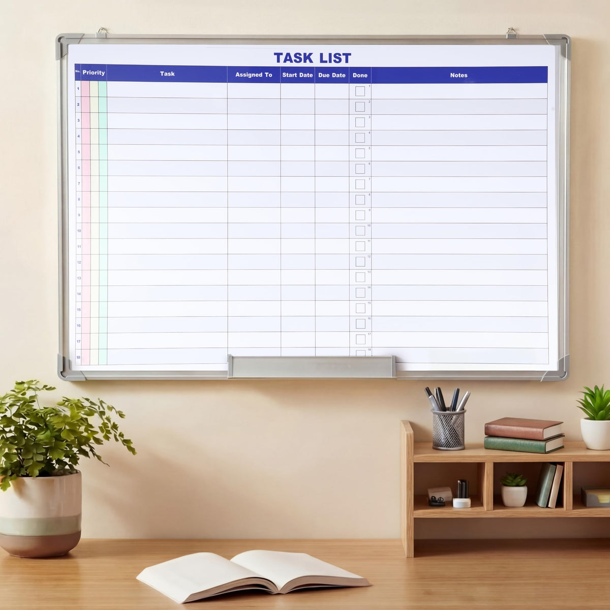 Lincia Large Dry Erase Task List 36 x 24 Inch Erasable Task Planner White Board for Wall Big Whiteboard Employee Assignment Tracker for Office Managing and Tracking Tasks to Increase Productivity
