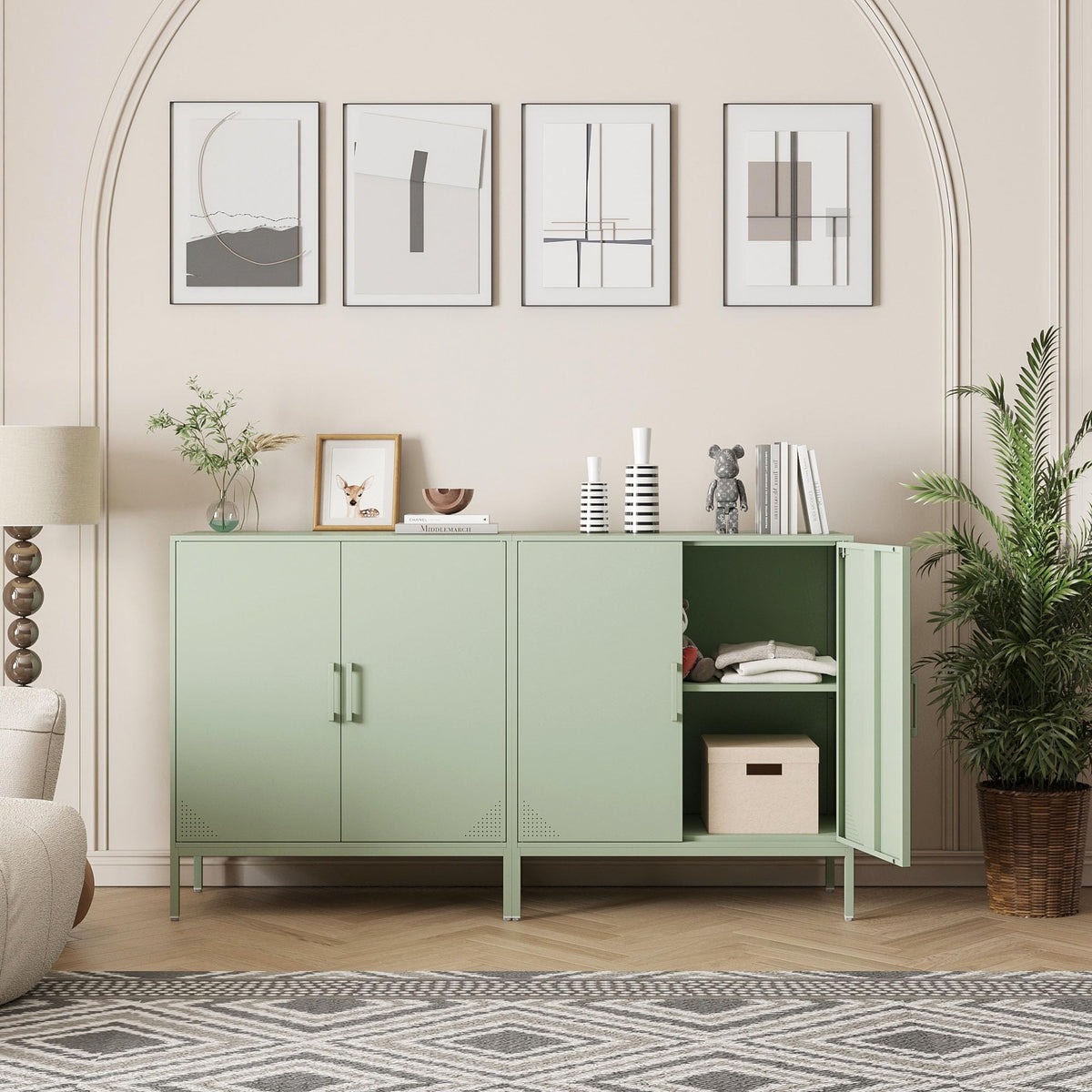 Steehoom Metal Storage Cabinet with Adjustable Shelves, Steel Buffet Sideboard for Entryway, Living Room, Dining Room, Kitchen, Office, Bar (Green, 31.5" D x 15.75" W x 35.43" H)