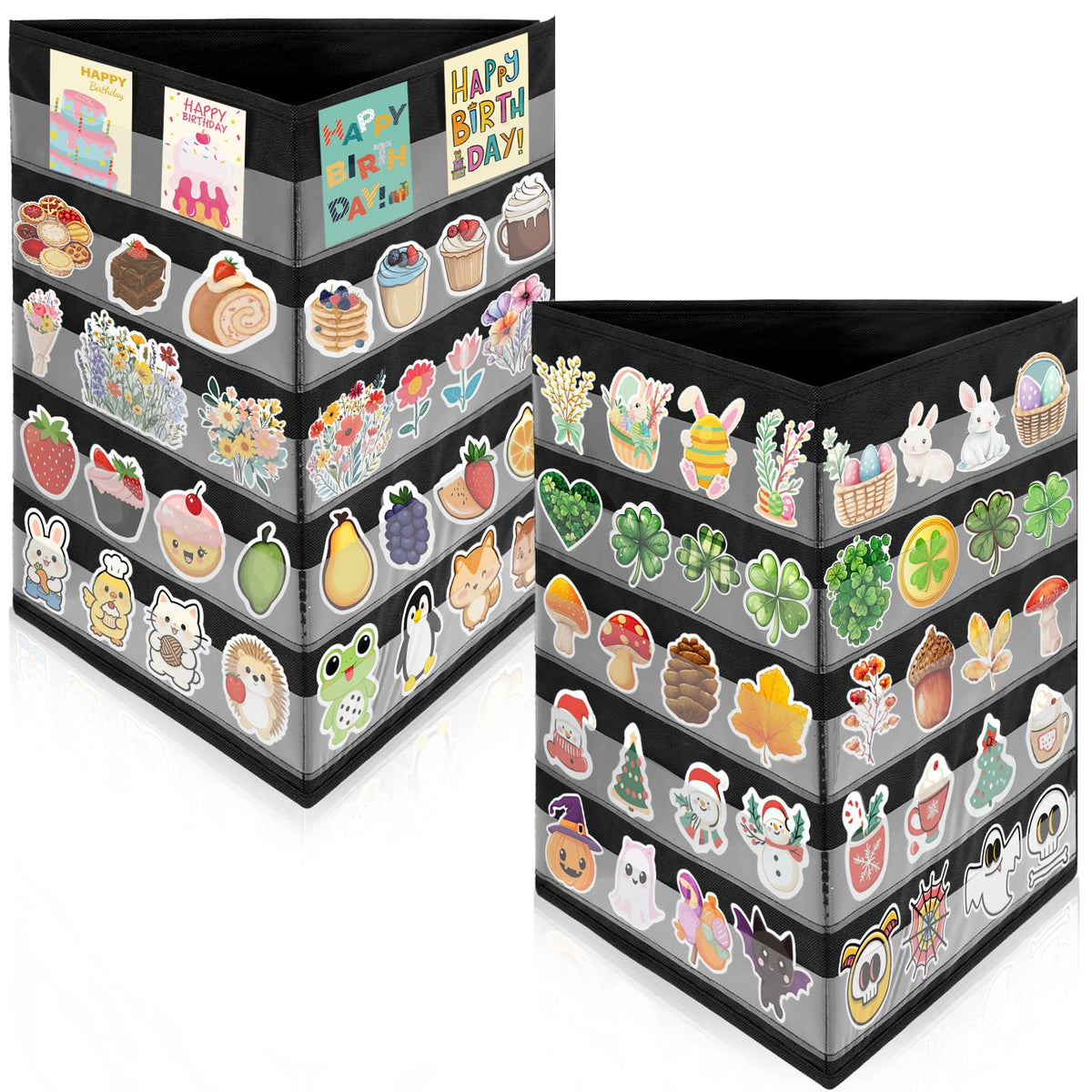 FUPMILPHRANX 2 Pcs 3 Sides 5 Layers Portable Stickers Display Stand for Vendors Big 4'' Stickers, Foldable Sticker Holder for Vendor Events & Small Business, No Assembly Required, Black, 16.5 x 40in