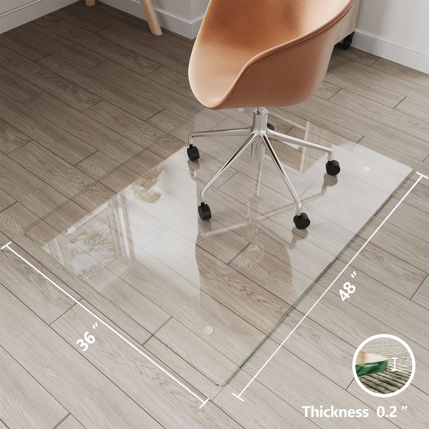 Koonmi Glass Chair Mat for Carpet, 36"x48" Tempered Glass Office Chair Mat, Glass Floor Mats with Rounded and Polished Edges, Desk Chair Mats with 4 Anti-Slip Pads for Hardwood Floor, Carpet