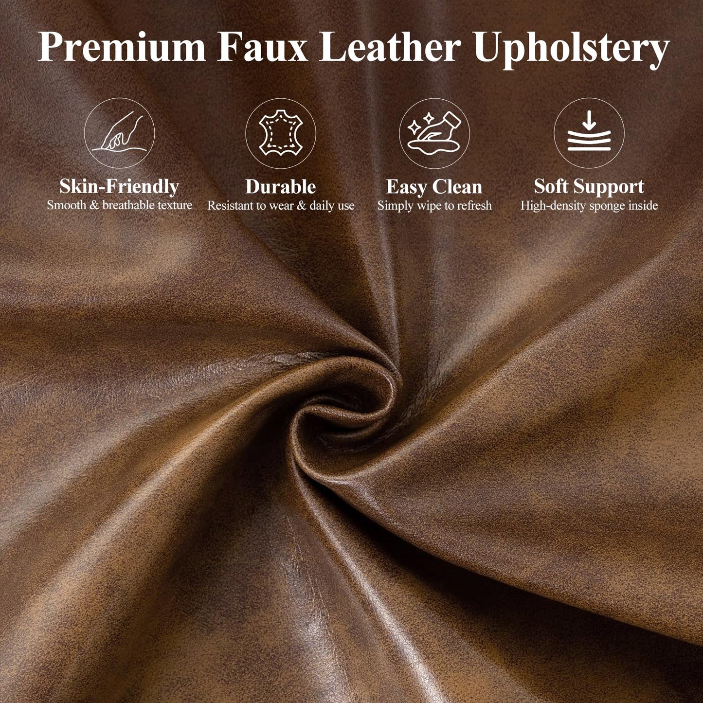 MALOL Mid-Century Modern Faux Leather Accent Chair for Living Room, Upholstered Armchair with Curved Ergonomic Back, High-Density Cushion & Metal Legs, Lounge Chair for Bedroom/Reading Corner