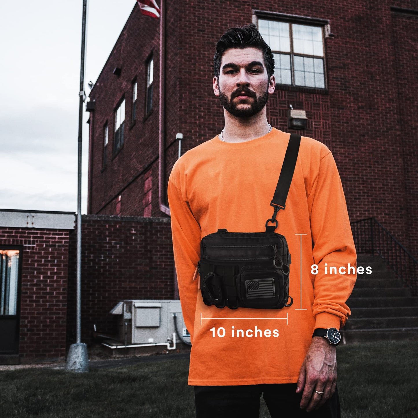 Fitdom Small Tactical Messenger Bag For Men. Multiple Ways to Carry as Sling, Shoulder, Crossbody, Waist, Pouch Side Pack. Made with Heavy Duty Fabric. Pack This EDC Tactical Bag (BLACK)