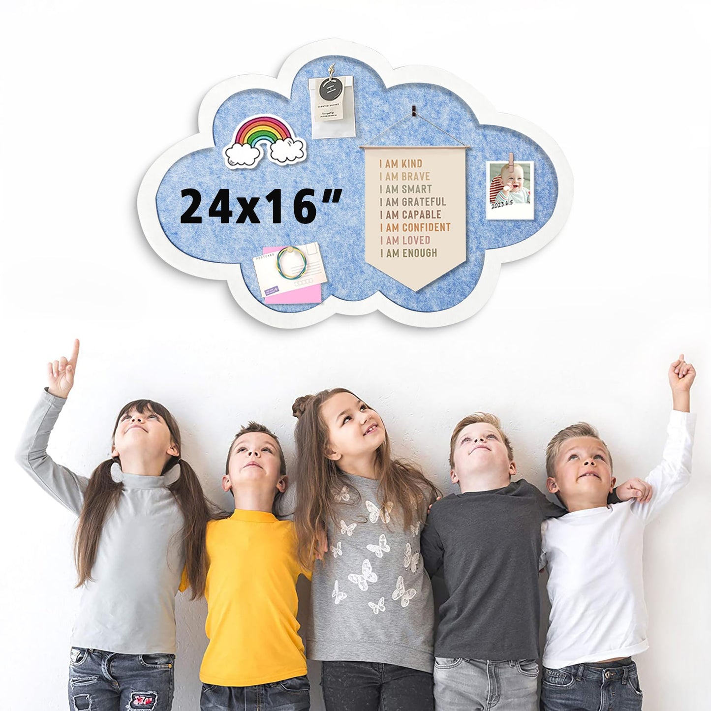 Cute Cloud Felt Board for Wall 24x16, Foldable Vision Board & Photo Display Board, Aesthetic Pin Board for Notes, Pictures & Jewelry Organizer, Dorm Room Decor for Bedroom Office(Cloud-Baby Blue)