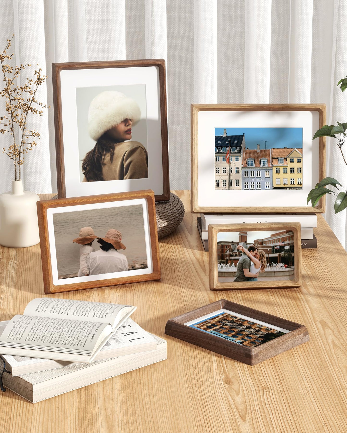 RICHFOCUS 4x6 Picture Frame USA-Sourced Natural Walnut Solid Wood Photo Frame Handcrafted Rounded Corner Wooden Frame with Real Glass Display Photos 3x5 with Mat or 4x6 Without Mat