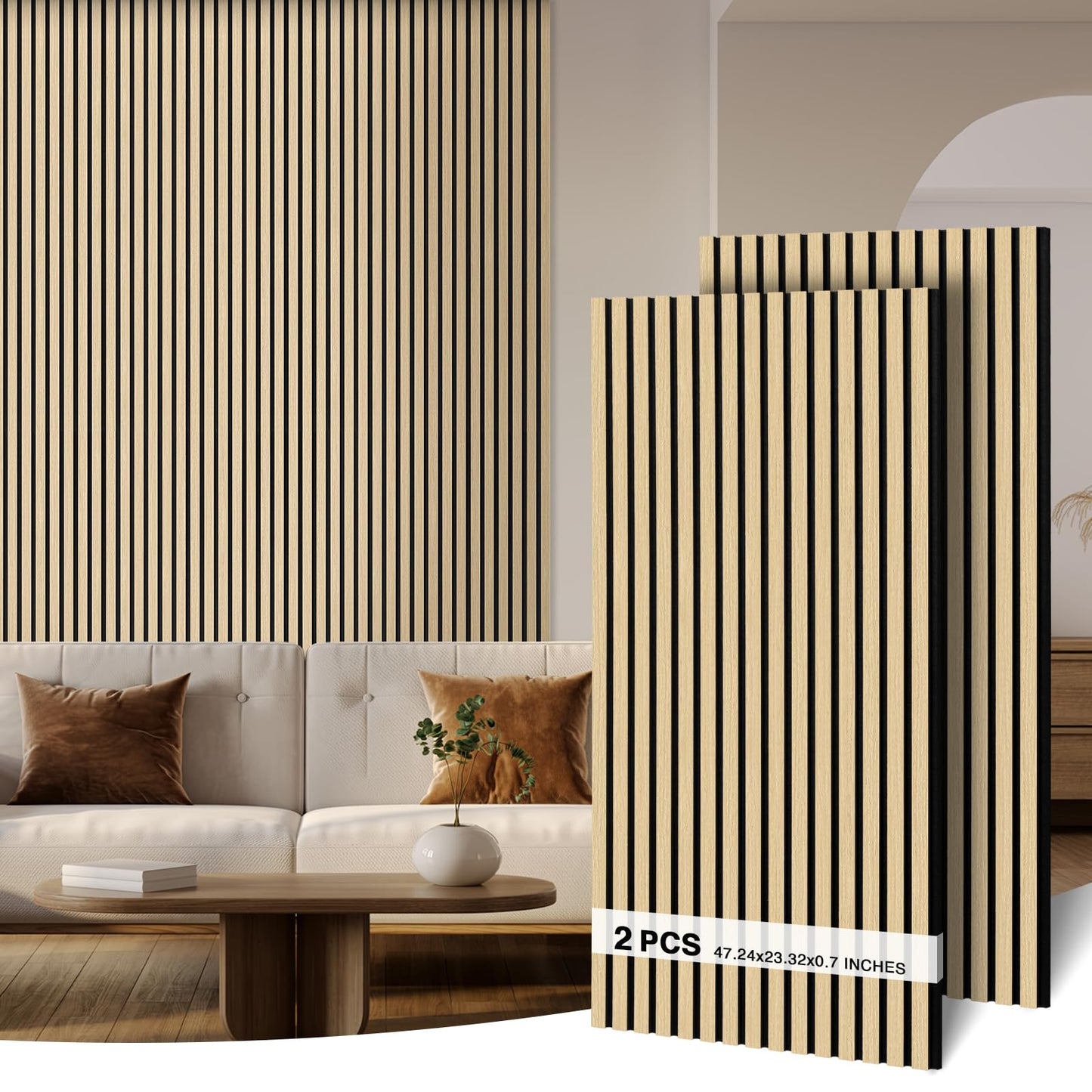 AKK-ART Wood Panels for Wall, Soundproof & Acoustic Wood Slat Wall Panel for Interior Decor, Sound Absorbing Panels for Office,Home Theater & Living Room(Oak#13,2 Pack-47.2"*23.6")