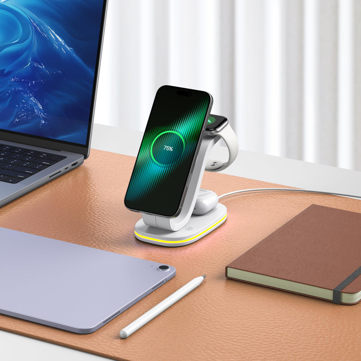 3 in 1 Charging Station for iPhone, Qi2 15W Wireless Charger Station Compatible with Mag-Safe for iPhone 17 16e 16 15 14 13 12 11 X Pro Max & Apple Watch, AirPods, 35W Charger Included (White)