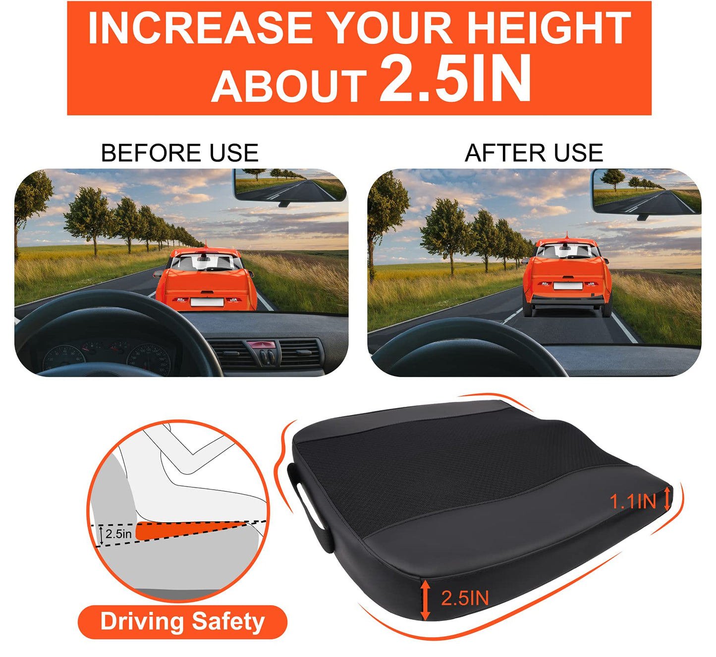 Lofty Aim Car Seat Cushion, Comfort Memory Foam Car Cushions for Driving - Sciatica & Lower Back Pain Relief, Driver Seat Pillow for Auto, Office Chair, Wheelchair - Black