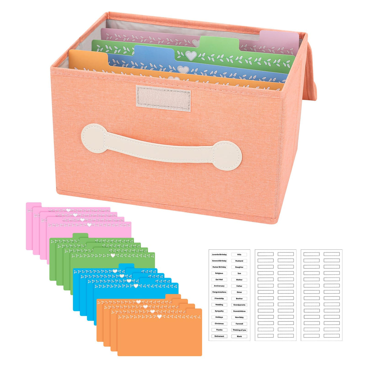 slcinwzdt Collapsible Greeting Card Storage Box with 16 Dividers, Ideal for Cards, Recipes, Photos, Envelopes - Pink, 84 Labels