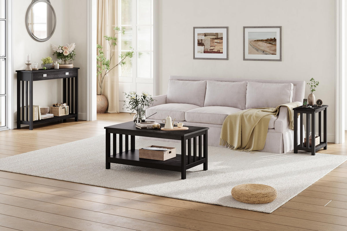 ChooChoo Black End Table for Small Spaces, Narrow Side Table, Night Stand with Storage Shelf for Living Room and Bedroom