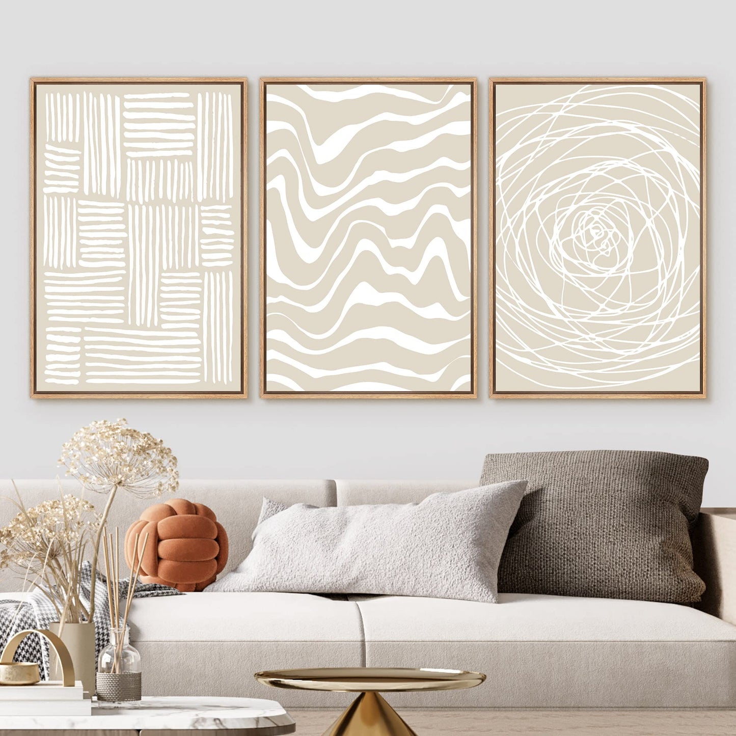 FEOFTIE Neutral Wall Art Beige Poster Modern Minimalist Canvas Printing Beige Wall Art Neutral Poster Line Art Canvas Boho Art Nordic Prints for Living Room Bedroom Office 16x24Inchx3 Unframed