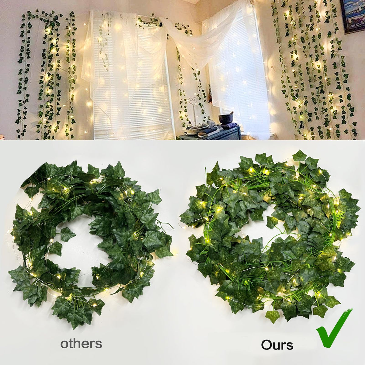 RECUTMS Ivy Fake Vines for Room Decor 12 Pack 86 FT Artificial Plant with 100 LED String Light Bedroom Aesthetic Hanging Greenery Garlands Backdrop Leaves for Wall Wedding Party Home Garden Decor