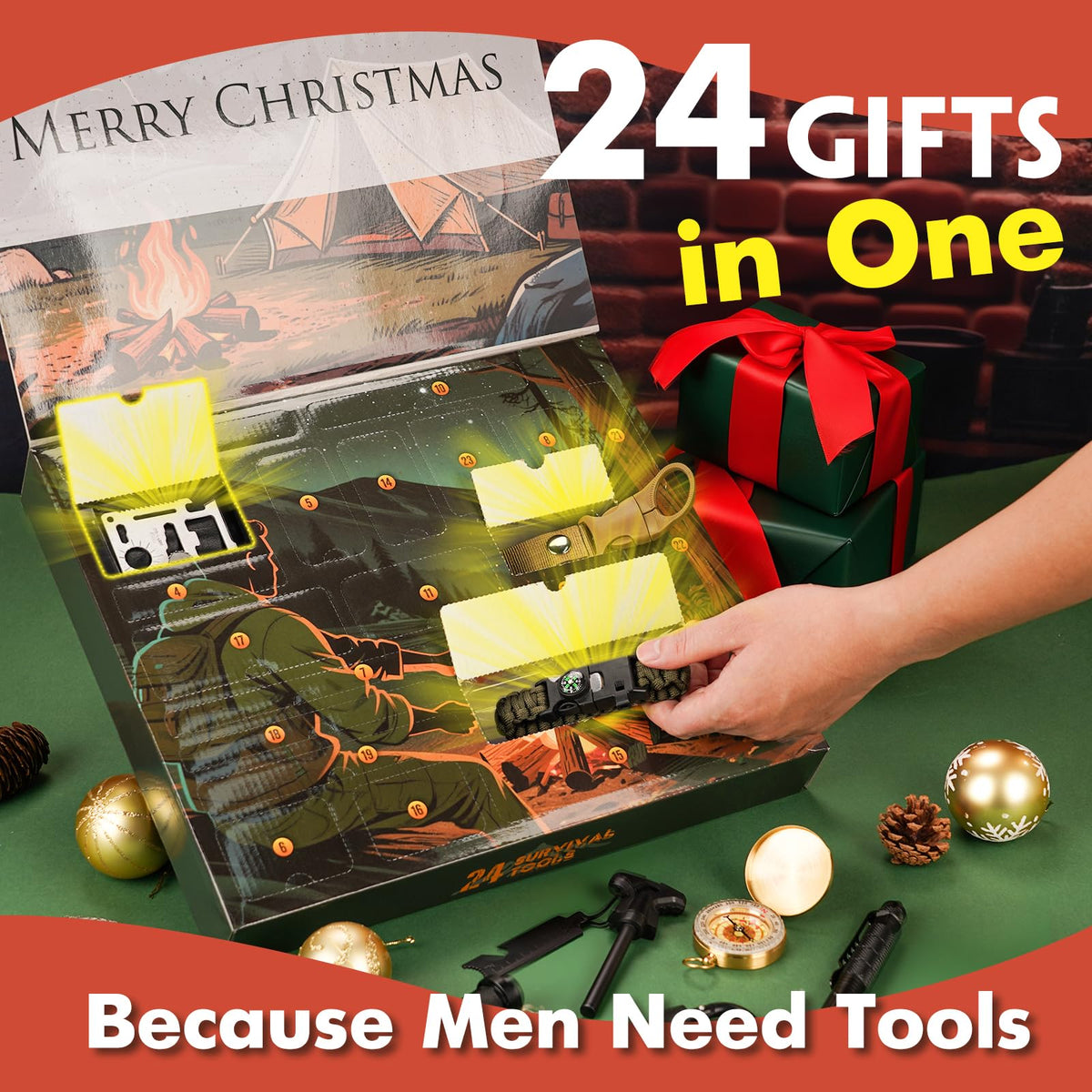 VEITORLD Gifts for Men Dad Husband Him Fathers Day, Survival Gear and Equipment 12 in 1, Survival Kits, Cool Unique Fishing Hunting Anniversary Birthday Gifts for Him Teen Boy Boyfriend Women