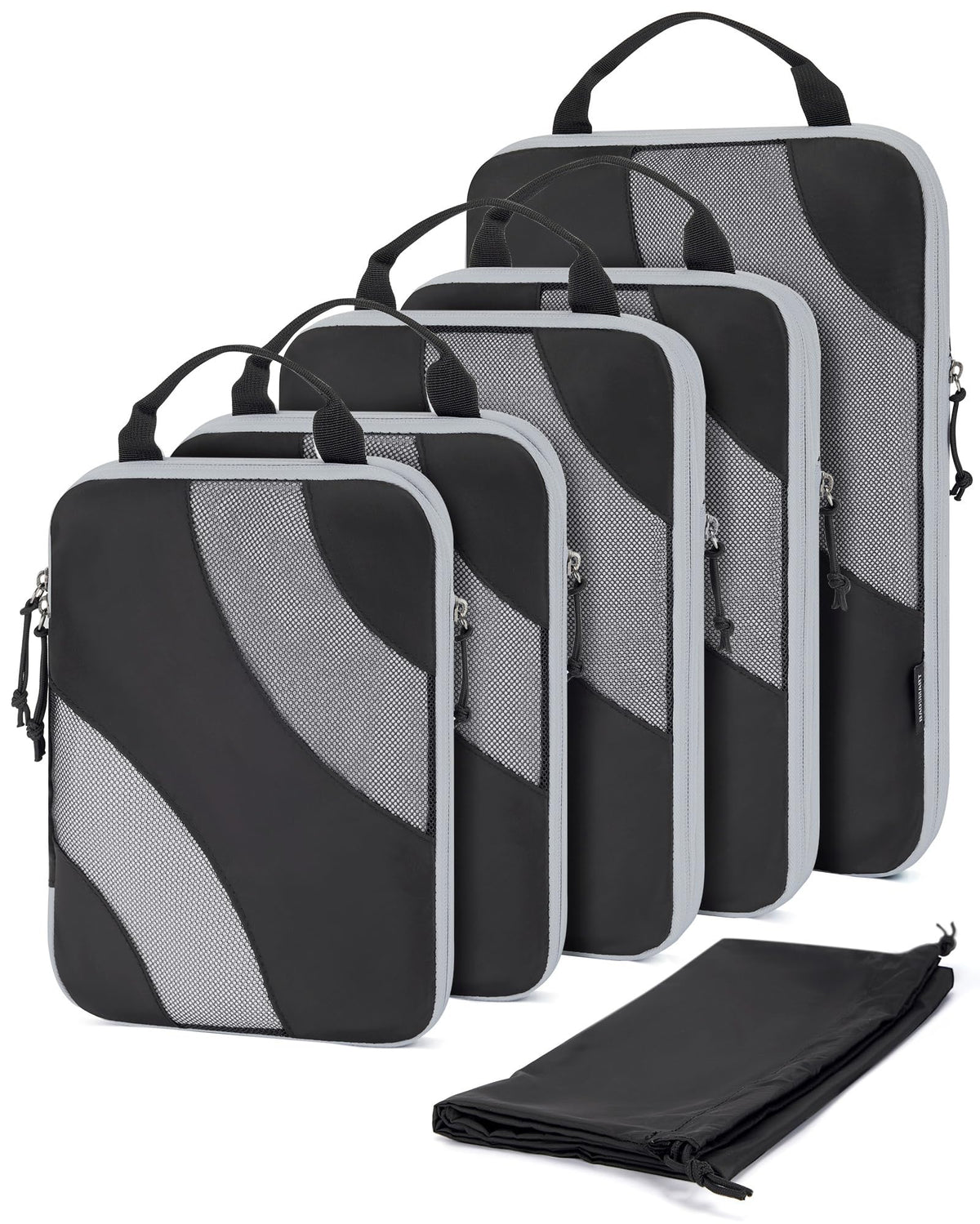 BAGSMART Compression Packing Cubes for Travel, 6 Set Packing Cubes for Suitcases, Compression Suitcase Organizers Bag Set & Travel Cubes for Luggage, Lightweight Packing Organizers Black