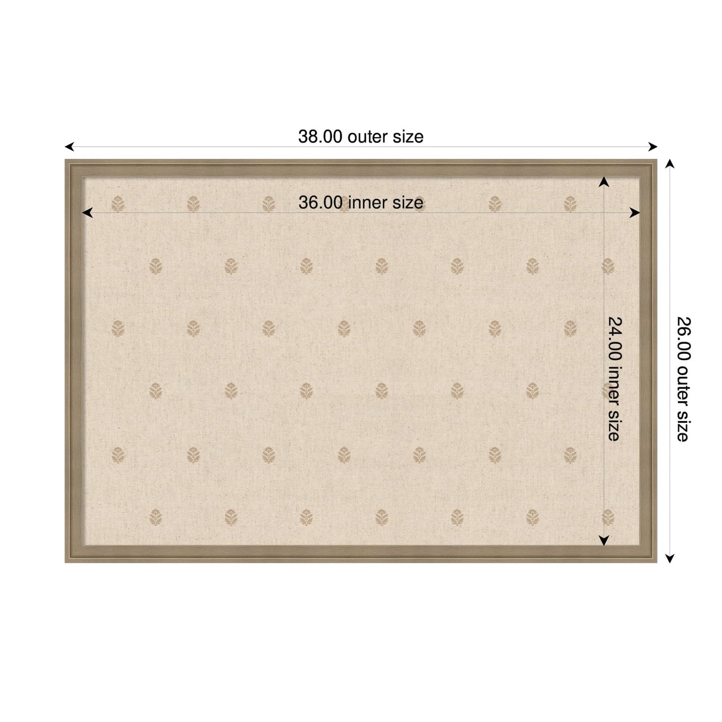 Kate and Laurel Framed Fabric Pinboard 38 x 26, Beige Botanical Block Print Printed Linen Classic Bulletin Board for Use as a Vision Board or Wall Organization, Florence Light Brown Frame