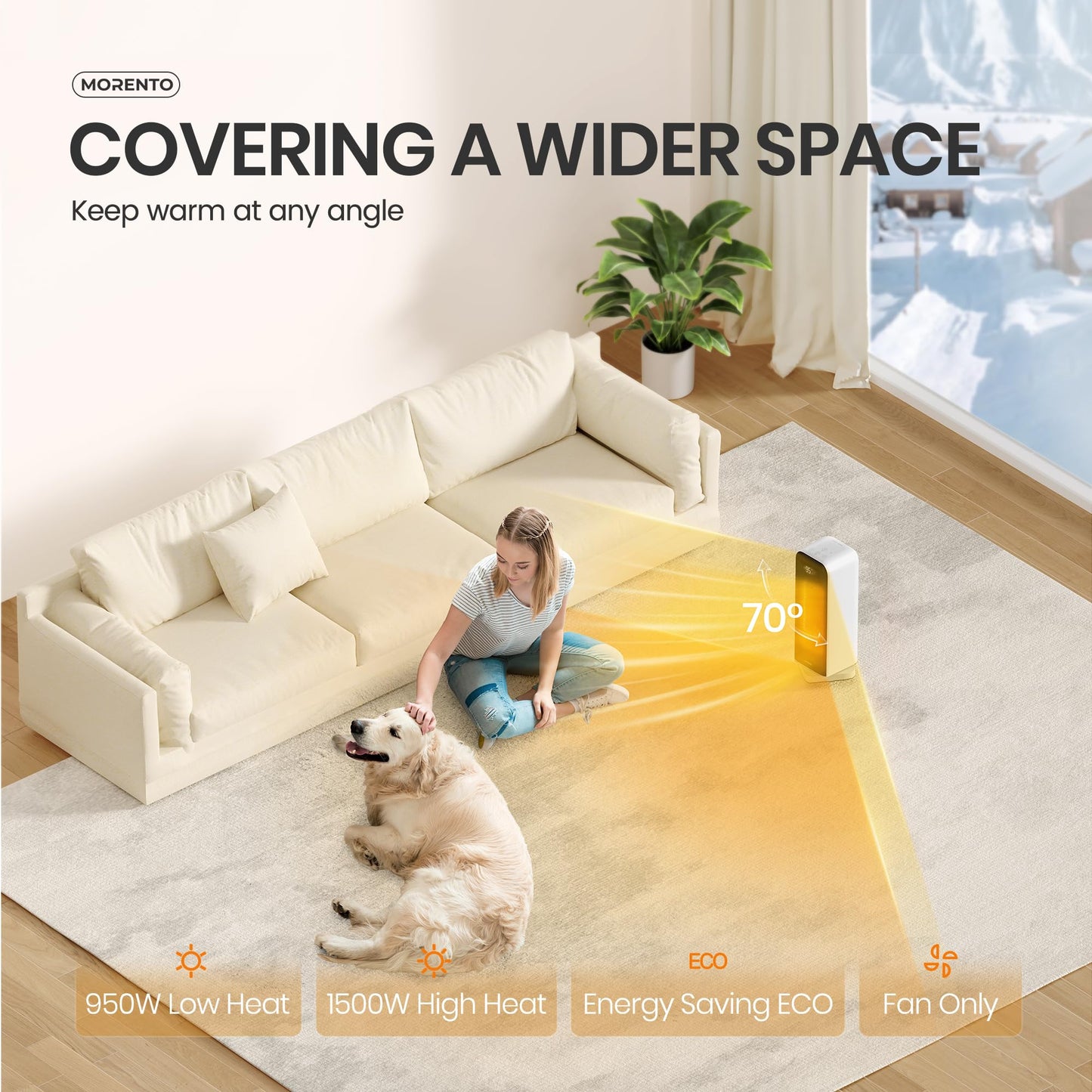 MORENTO Space Heaters for Indoor Use, Portable Electric Heater with Thermostat, Smart and Voice Control, 1500W PTC Ceramic Safety, 36dB Quiet Smart Heaters for Office Bedroom Home White 1Pack