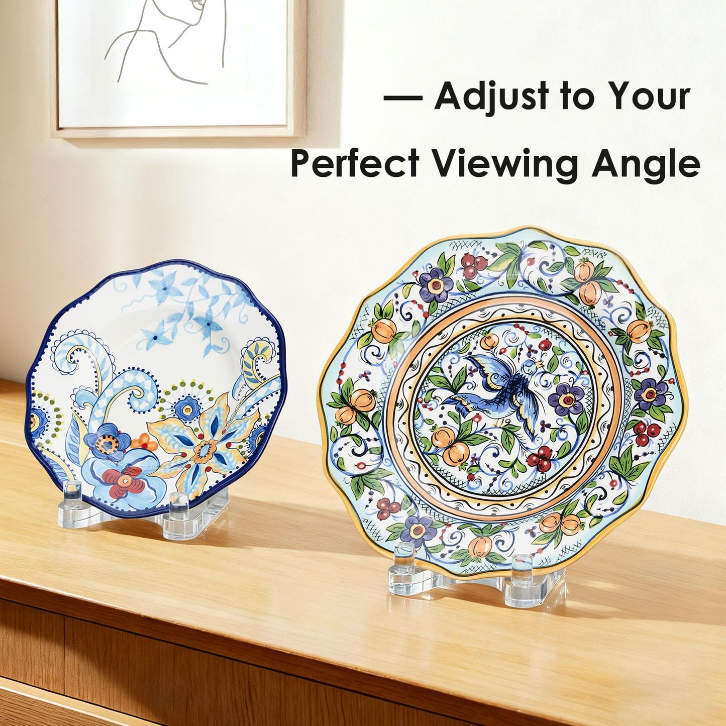 milldou Acrylic Easel Display，Plate Stand for Display，Adjustable Clear Display Holder for 7" to 12" Platter, Book, Card, Frame, Picture, Artwork, Plaque ( Large-1pc 7"-12")