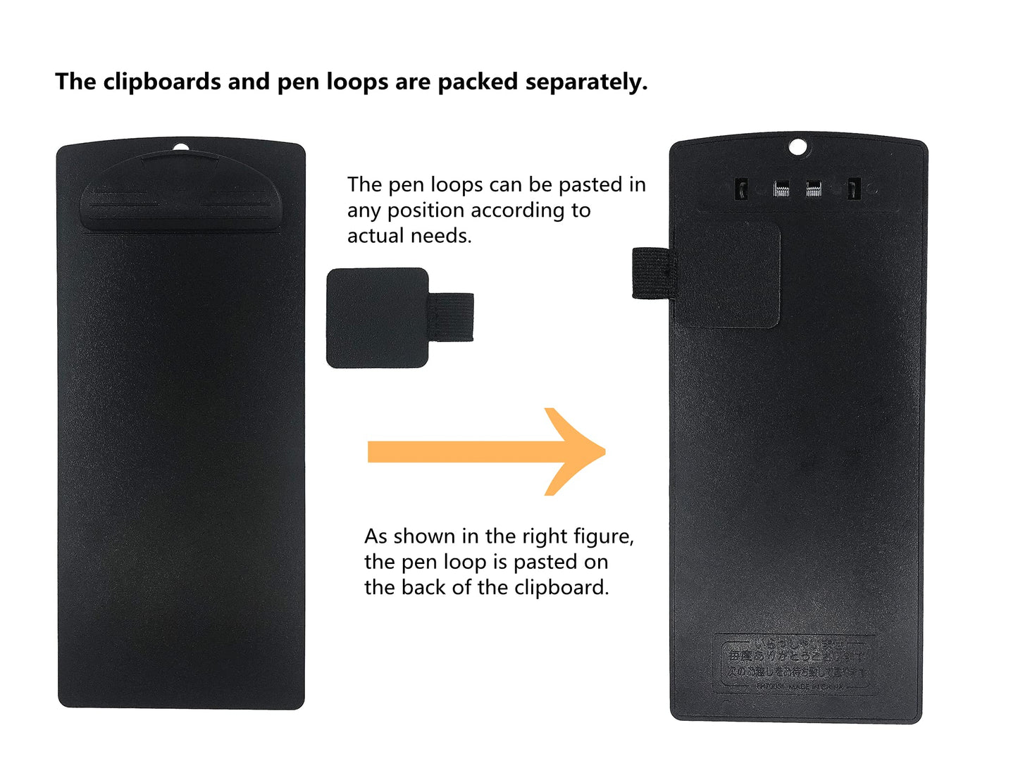Vinseen Plastic Clipboard and Pen Loop Set, for Memo, Menu, Credit Card Receipt, Black, 4x9in, 6-Pack