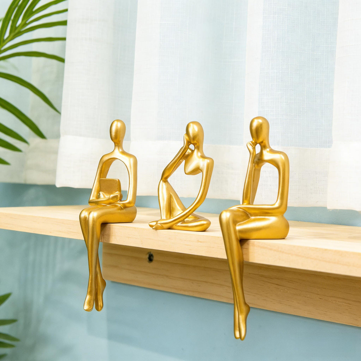Prettidecor Gold Home Decor Thinker Statue Accents, Set of 3 Thinker Sculptures Office Decor Modern Abstract Resin Decoration on Shelf Table Desk for Living Room Office Bedroom (Large Gold)