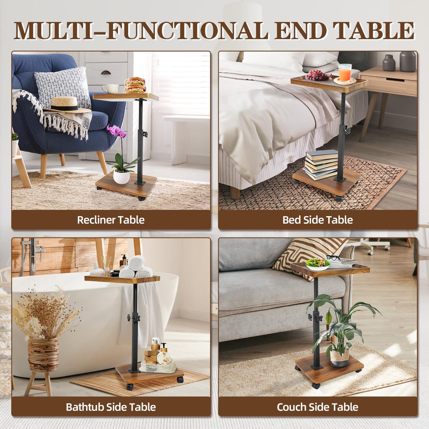 Xiyilike C Table Side Table End Table Adjustable Height，C Shaped End for Couch，Snack Tables,360°Swivel TV Tray Sofa Table， for Small Spaces，Side Tables Living Room and Bedroom for Sofa, Bed,Chair