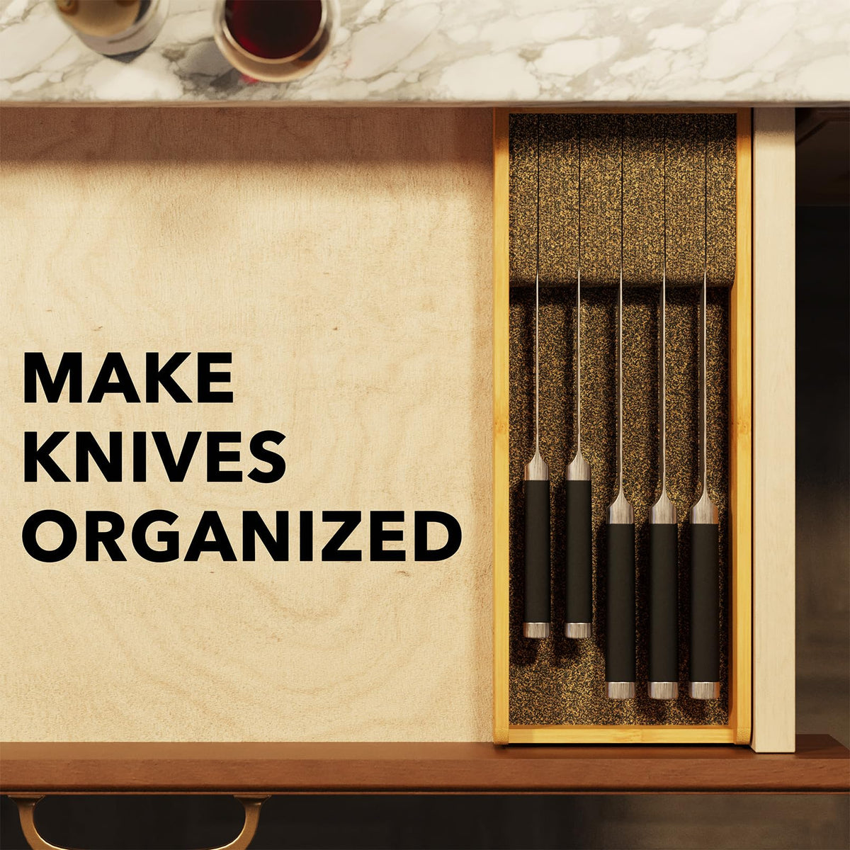 SpaceAid Knife Drawer Organizer Bamboo Insert Dock, Kitchen Steak Knives Holder Organizers Block for Drawer in Storage Organization (Small)