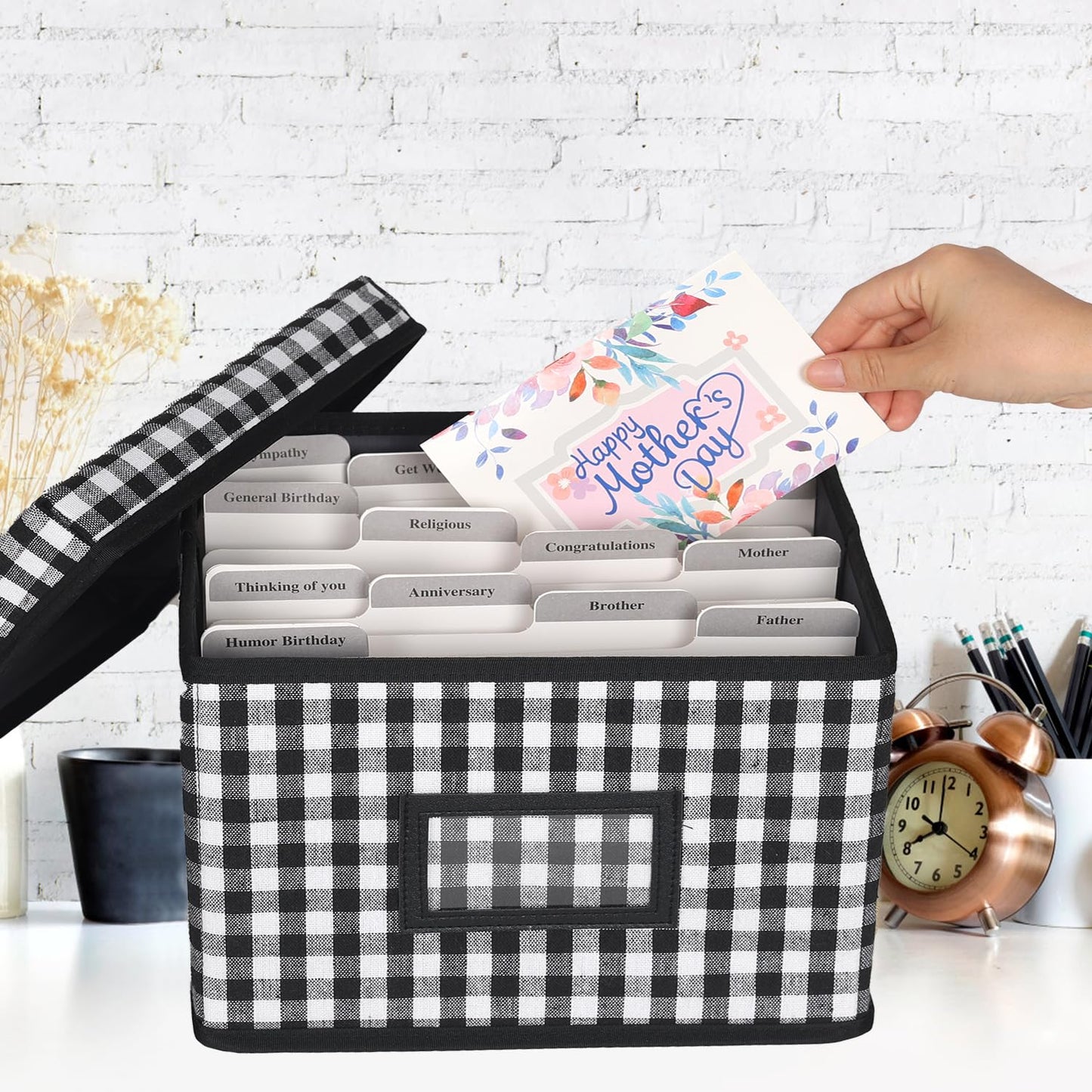 Lukeline Greeting Card Organizer and Storage Box with 15 Adjustable Dividers, Stores 140+ Cards, Suitable for Storing Greeting Cards, Envelopes, Stickers, Photos, Notecards and More