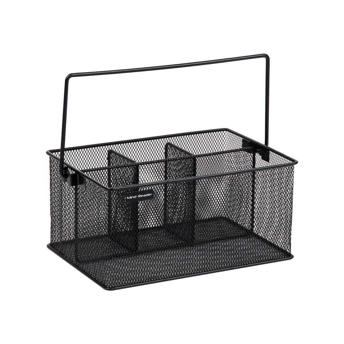 Mind Reader Multi-purpose Storage Caddy with Handle, Desktop Organizer, Cutlery Holder, 4 Compartments, Metal Mesh, Black