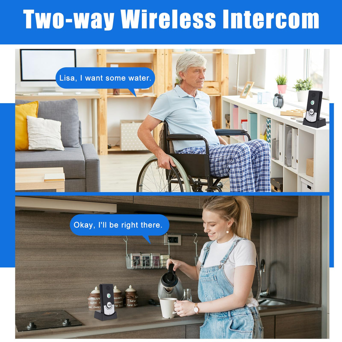 Intercom System for Home, 2 Way Voice Intercom Wireless, Home Intercom System Super Long Range Intercomunicador Intercom Doorbell System Unit for Home Hospital Office