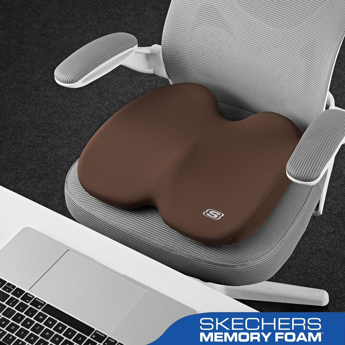 Skechers Seat Cushion, Ergonomic Memory Foam Cushion for Long Sitting Hours on Office & Home Chair, Car Seat Cushion for Sciatica, Coccyx Cushion,Brown