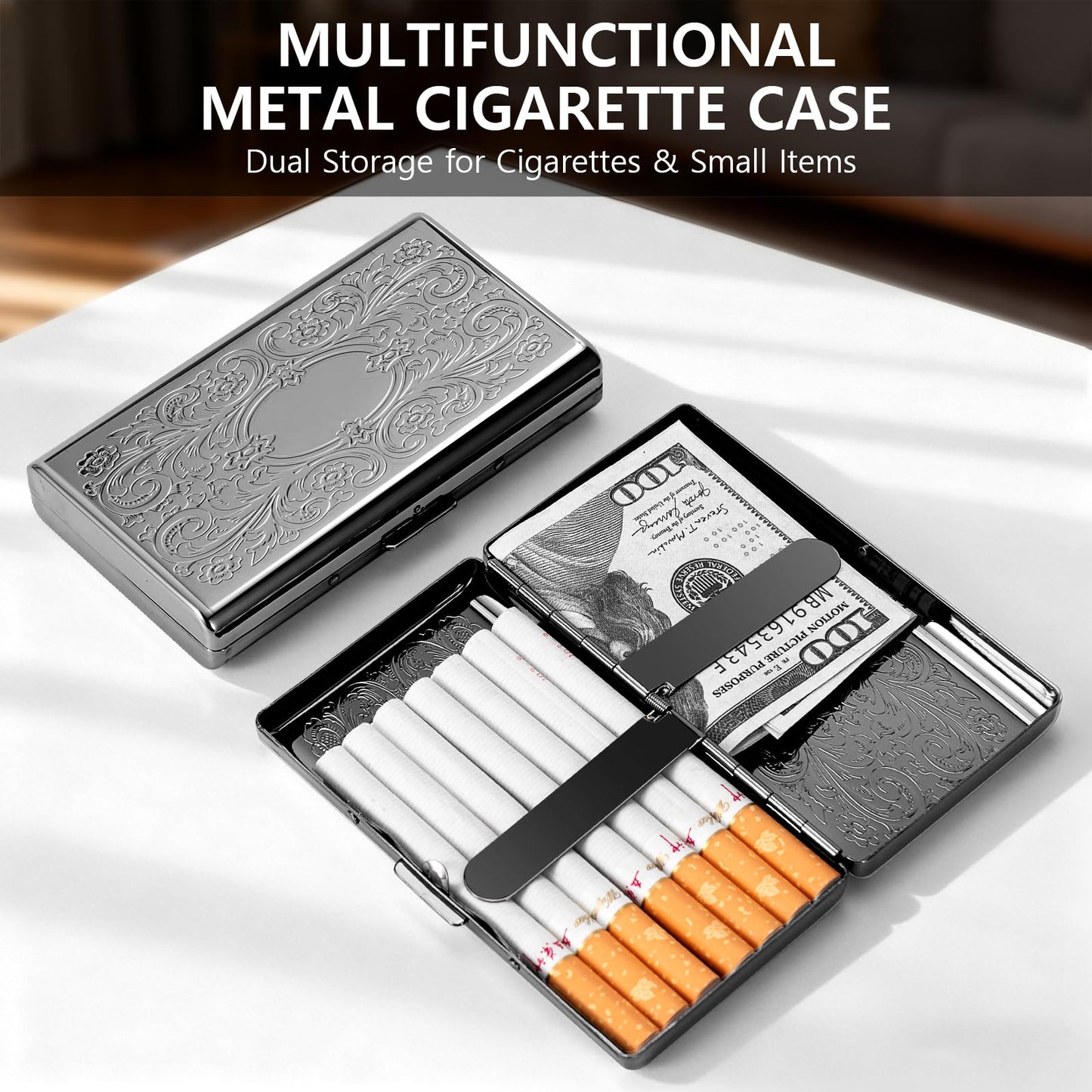 Classic Vintage Metal Women's and Men's Portable Cigarette Case, RFID Credit Card Wallet. (Figure Black, 12pcs 100mm)