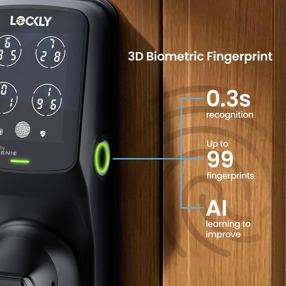 Lockly Secure Pro Smart Lock Wi-Fi, Keyless Entry Digital Keypad Door Lock, 3D Biometric Fingerprint Sensor Front Door Lock with Handle, Voice Control & Auto Lock - Latch Edition