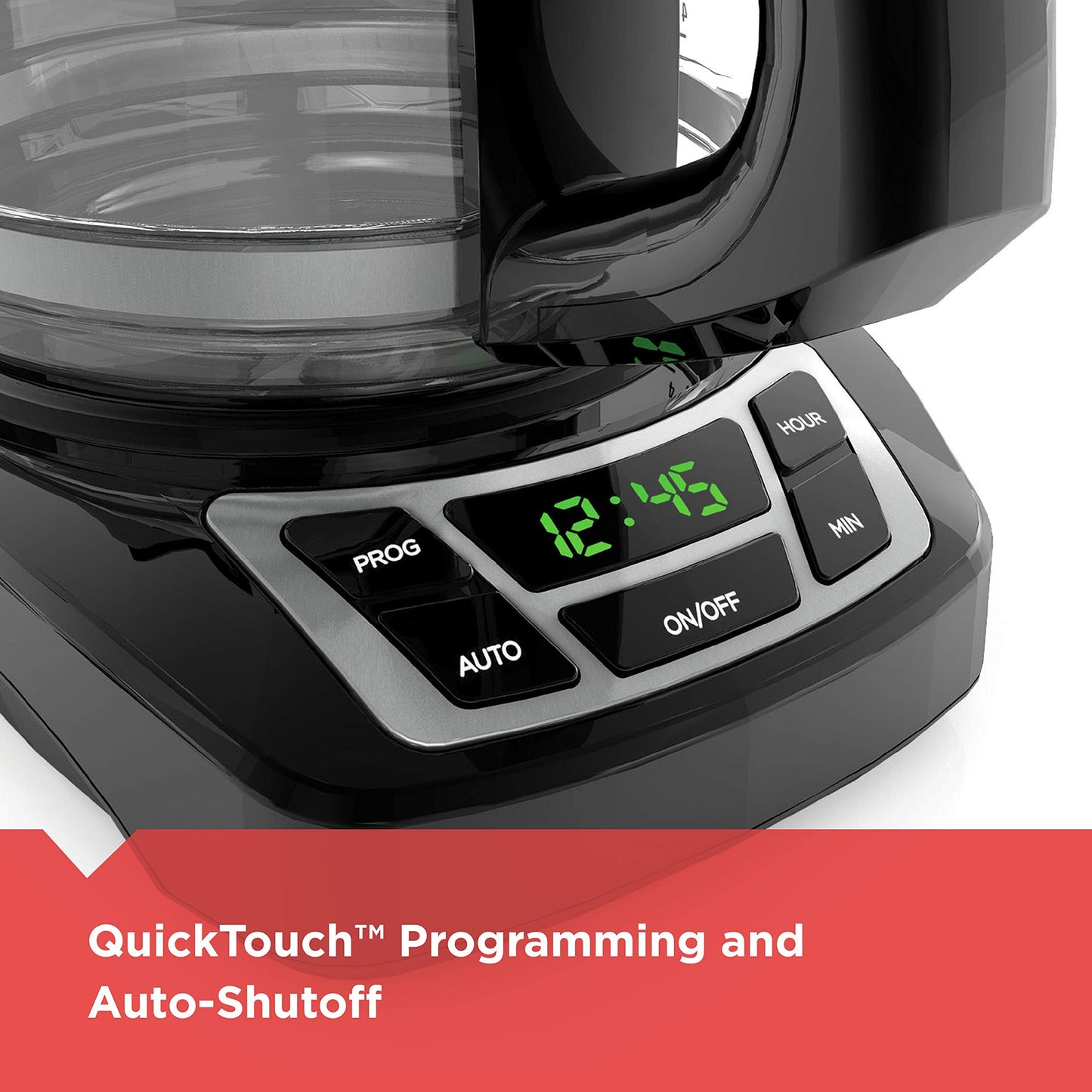 BLACK+DECKER 12-Cup Digital Coffee Maker, Programmable, Washable Basket Filter, Sneak-A-Cup, Auto Brew, Water Window, Keep Hot Plate, Black