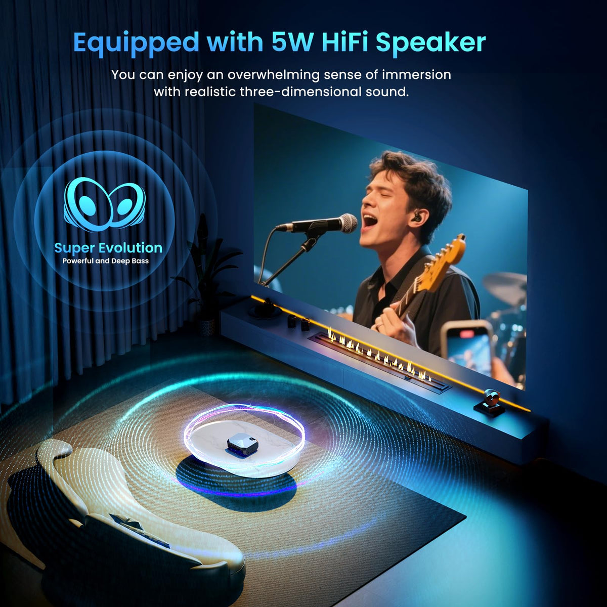[Compatible with Netflix/High Brightness] Smart Projector with WiFi 6 and Bluetooth 5.3, 4K Outdoor Movie Projector with Prime Video/YouTube, Portable Proyector Compatible with HDMI/USB/iOS/Android
