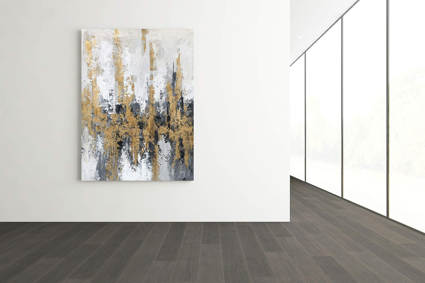 Yihui Arts Modern Abstract Skyline Canvas Wall Artwork with Gold Foil for Office Decoration