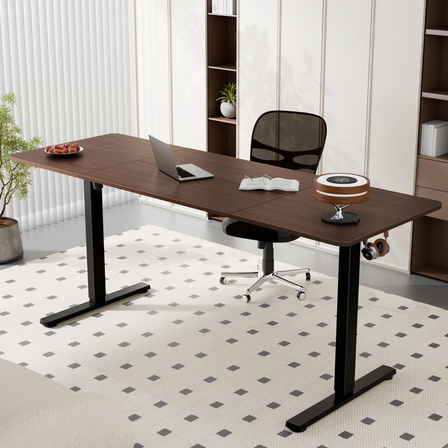 ERGOMAKER Electric Standing Desk, 67" x 23.6" Height Adjustable Sit Stand Desk with Splice Board for Home Office, Computer Desk Memory Preset (Black Frame, Walnut Desktop)