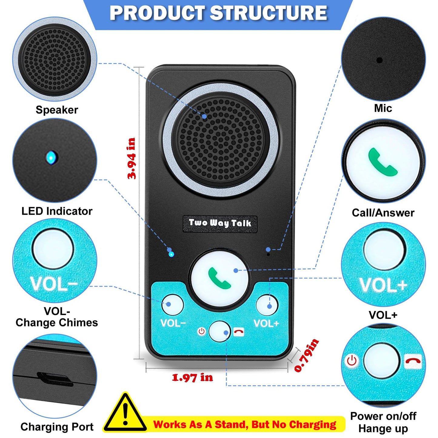 UHAXZ Intercoms Wireless for Home, Full Duplex 2 Way Intercom System, 1500ft Long Range Intercom with 8 Volume Levels, Rechargeable Battery & 4 Chime for Home Office & Business (3 Pack)