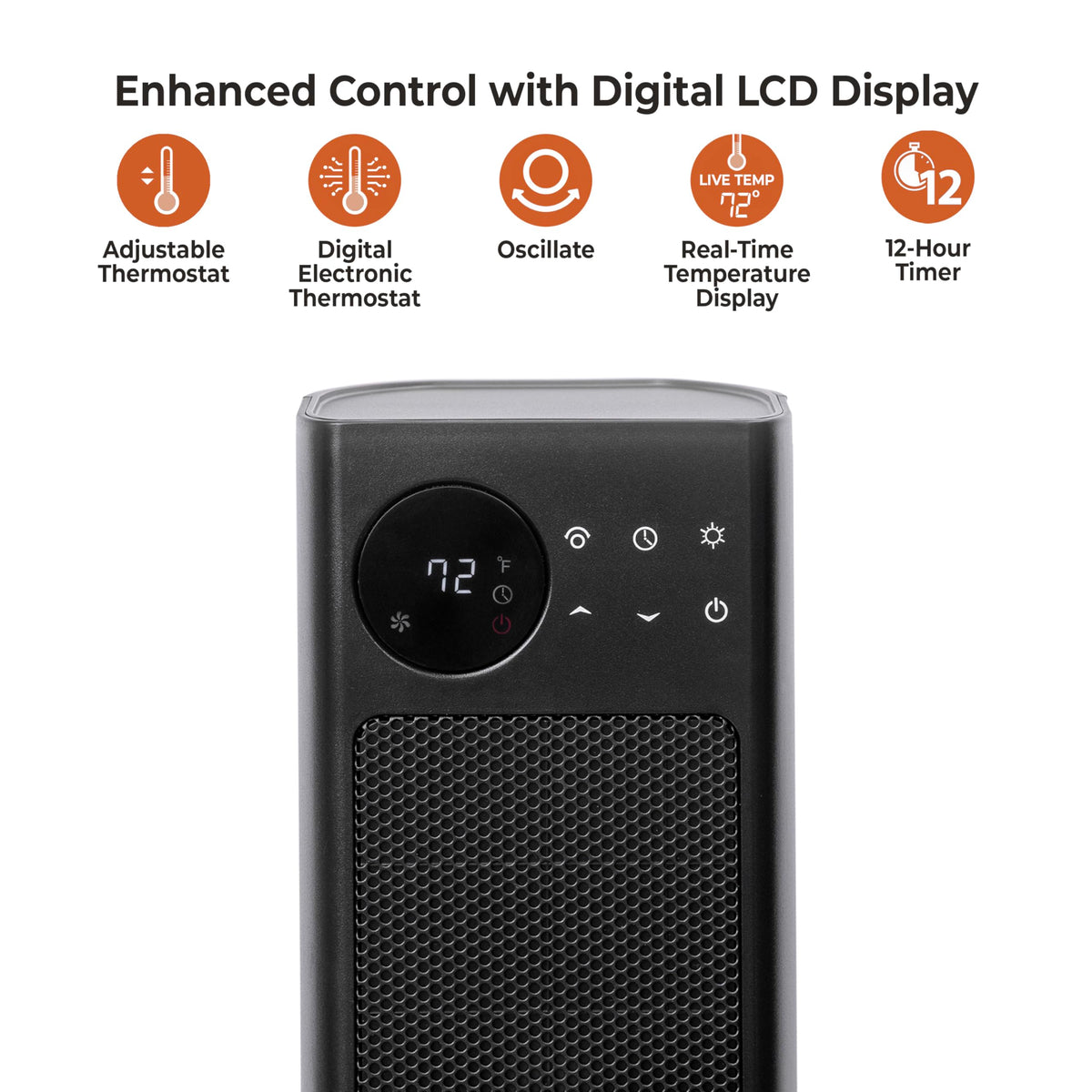 Comfort Zone 30-Inch Oscillating Tower Space Heater with Remote Control – 1500W High Velocity Ceramic Heater, Digital LCD Thermostat, 12-Hour Timer, ECO Mode, Safety Tip-Over & Overheat Protection