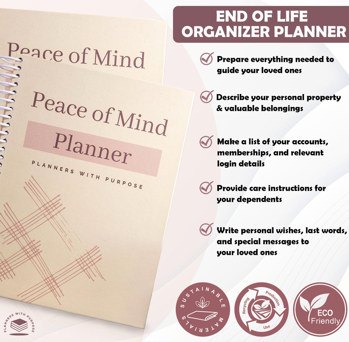 Planners with Purpose End of Life Planner - Guided Final Arrangements When I'm Gone Workbook Organizer Notebook for Beneficiary Info, Will Preparation, Last Wishes, Funeral Planning - Peace of Mind B5