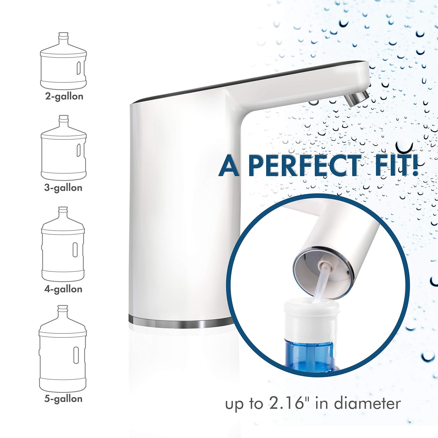 HotFrost Electric Water Pump for 5 Gallon Jug – USB Charging Drinking Dispenser - Low Noise – BPA-Free Food-Grade Materials, Chrome-Plated Spout, 1 Cup Option, Pours 4 to 5 Jugs Per Charge