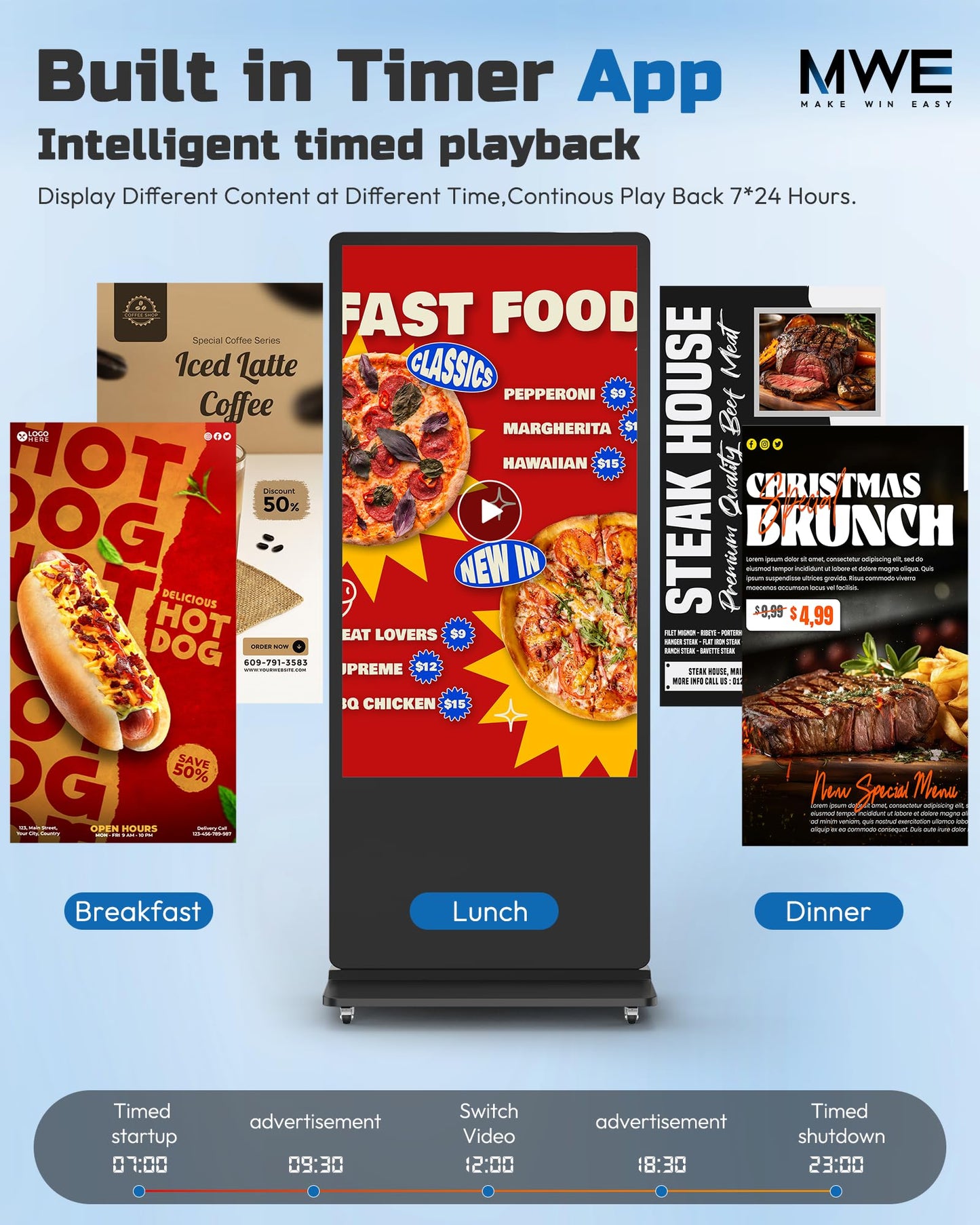 HARZHI 55 inch Digital Signage Display, 4K UHD LCD Screen, Indoor Floor Standing Advertising Kiosk, Android OS, Auto Media Player, HDMI/USB/WiFi (Touch)