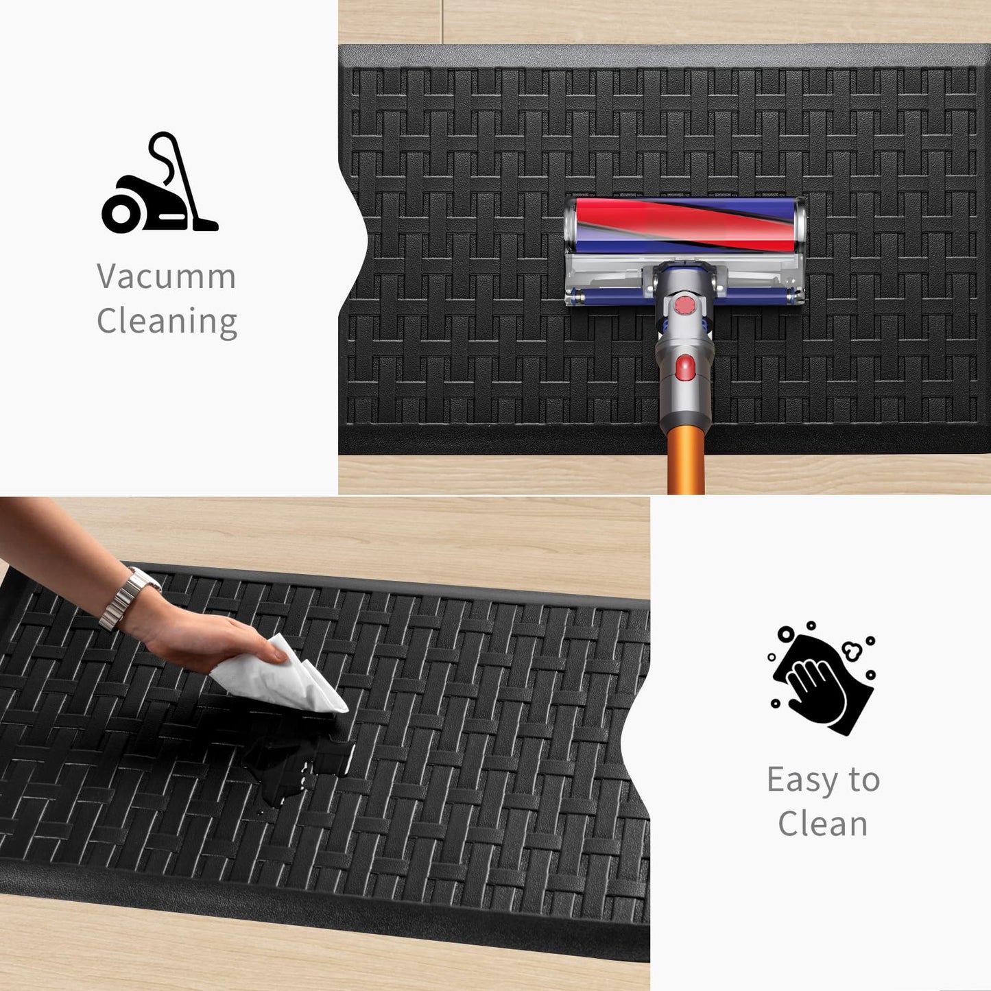2PCS UKISS Kitchen Rugs, Cushioned Anti Fatigue Kitchen Mats for Floor, Waterproof Kitchen Rug，Non-Slip Comfort Standing Mat for Kitchen (Black, 17.3"x28"+17.3"x28")