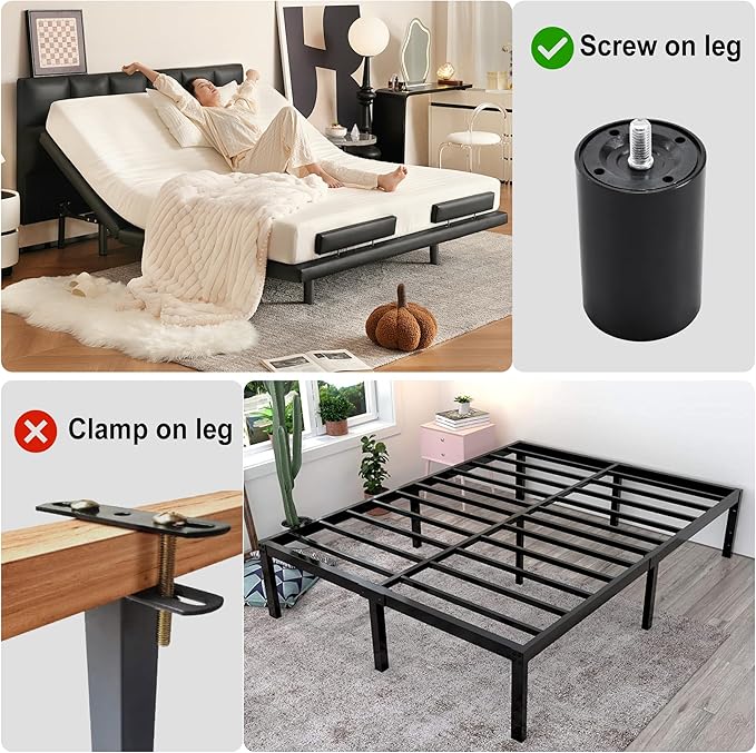 12 Inch Bed Legs Replacement for Adjustable Bed Base Frame, 3 in 1 Screw in Legs