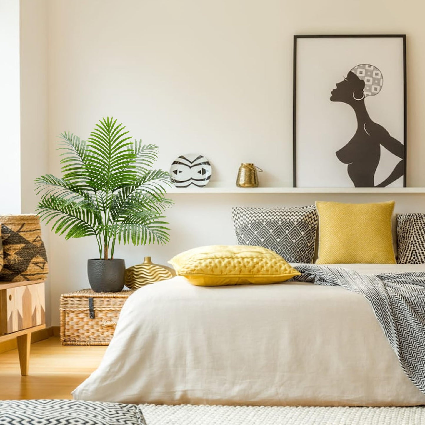 2 Pack Artificial Palm Tree Indoor Plant 3FT Tall Fake Tropical Palm Tree in Pot, Real Bark Design Faux Areca Palm Tree for Home Office Living Room Bedroom Farmhouse Modern Outdoor Topiary Tree