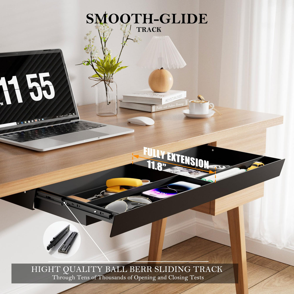 Gaxomo Under Desk Drawer 28.3" Wide, 60° Ergonomic Tilt Organizer with Multi-Compartment – Ball Bearing Slides, Fully Assembled, Under Desk Storage for Home Office Supplies